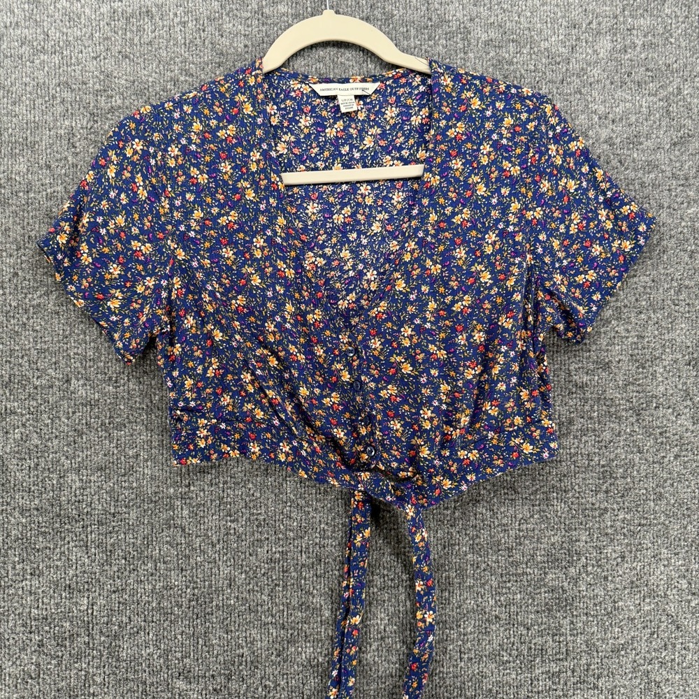 American Eagle Top Womens S Floral V-Neck Cropped‎ Fairy Cottagecore Coquette